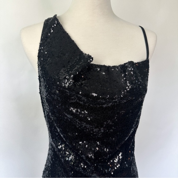 NWT Hello Molly Black Sequin Mini Dress with Asymmetrical Neckline | Size Large - Picture 2 of 5